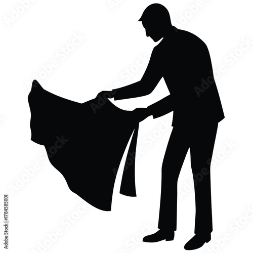 Silhouette Of Man Presenting Fabric Textile Clothing Material Isolated