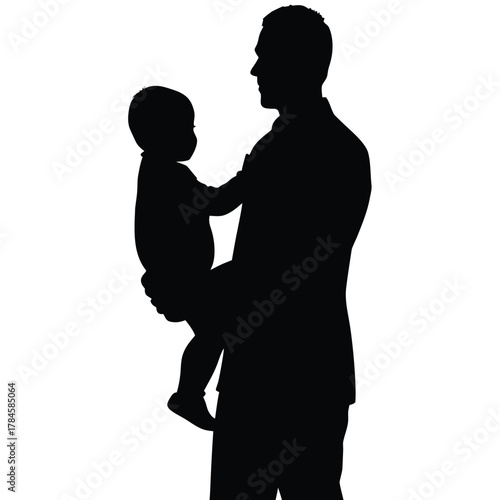 Silhouette Of Father Holding Baby Son Or Daughter In Arms Isolated Vector