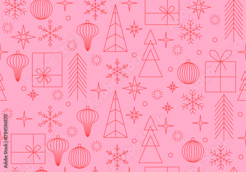 Seamless holiday pattern, fir trees. Forest and snowflakes. Holiday background for wrapping paper, wallpaper, cards, greeting, congratulations