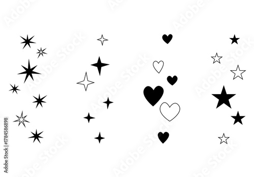 Hand drawn like reaction for live stream, blog, comment, social media post. Handwriting hearts, stars, twinkle, sparks, glitter