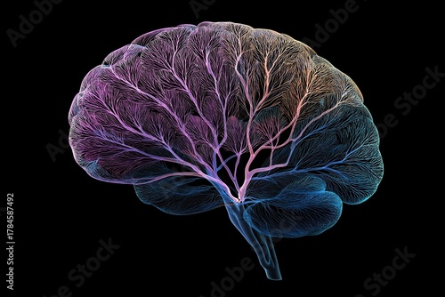 Fototapeta Naklejka Na Ścianę i Meble -  colorful brain with vibrant colors and detailed anatomy on a black background, 3d rendering illustration of a human abstract concept art for your design, typography, and vector style. 