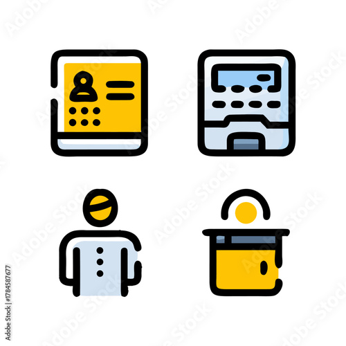 Set of Banking, Security, and Payment Line Icons (Alternative: ID Card, Keypad, User, and Wallet with Coin Vector Symbols Collection)