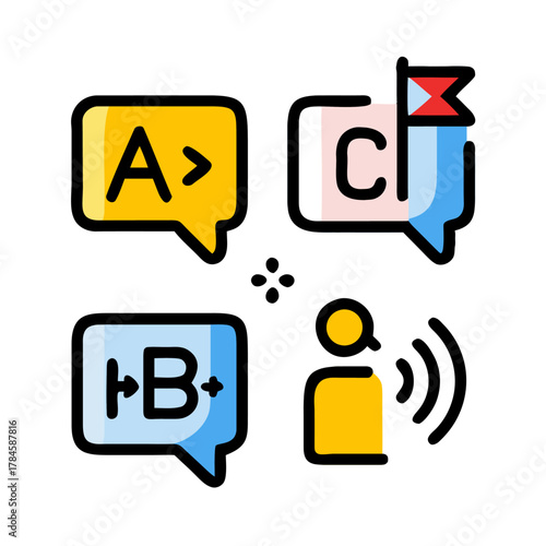 Set of Language, Communication, and Translation Line Icons (Alternative: Speaking, Learning, and Foreign Language Vector Symbols Collection)