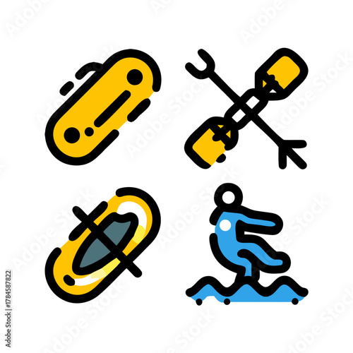 Set of Water Sports and Activity Line Icons (Alternative: Surfing, Kayaking, and Paddle Vector Symbols Collection)