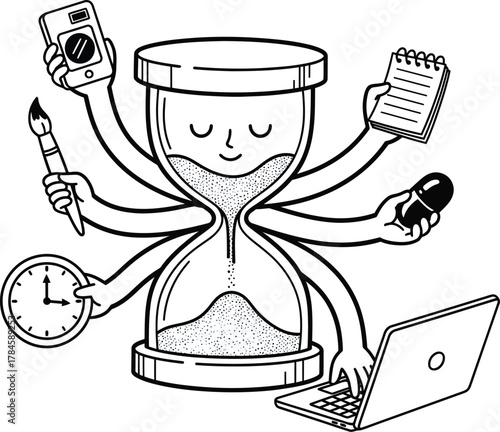 Time management multitasking productivity skills effective time usage tips eps silhouette