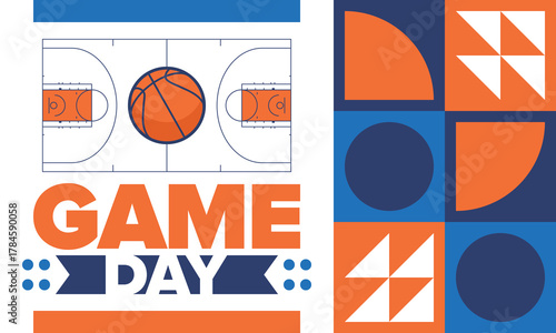 Game Day. Basketball playoff in March. Super sport party in United States. Final games of season tournament. Professional team championship. Ball for basketball. Sport poster. Vector