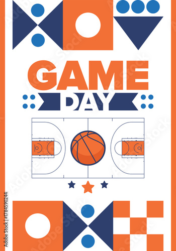 Game Day. Basketball playoff in March. Super sport party in United States. Final games of season tournament. Professional team championship. Ball for basketball. Sport poster. Vector