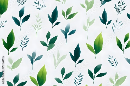 Watercolor Tea Leaves And Botanicals Pattern Herbal Organic Illustration Nature Inspired Art Design