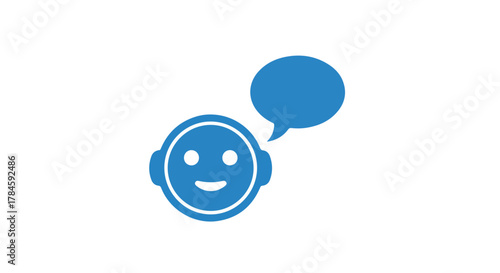 Friendly smiling chatbot head with speech bubble icon for customer support and virtual assistant technology vector illustration