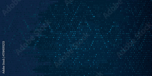 Abstract digital data stream pattern with glowing blue dots on a dark blue background