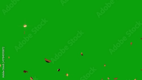 Golden Confetti Centered Explosion Background. Birthday celebration confetti, congratulations animated greeting on green screen. Concept: Christmas, party, celebrate, birthday, party, event, win