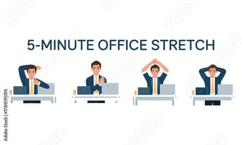 Businessman performing five-minute office stretches at his desk daily