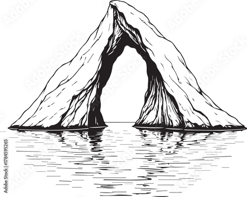 An illustration of an iceberg arch creates an awe-inspiring vista of glacial wonder.