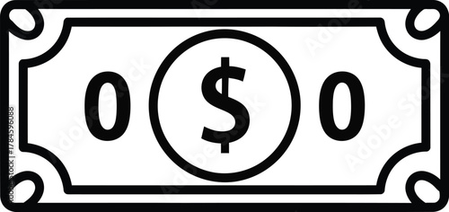 Vector illustration of money currency dollar bill zero value outline eps silhouette