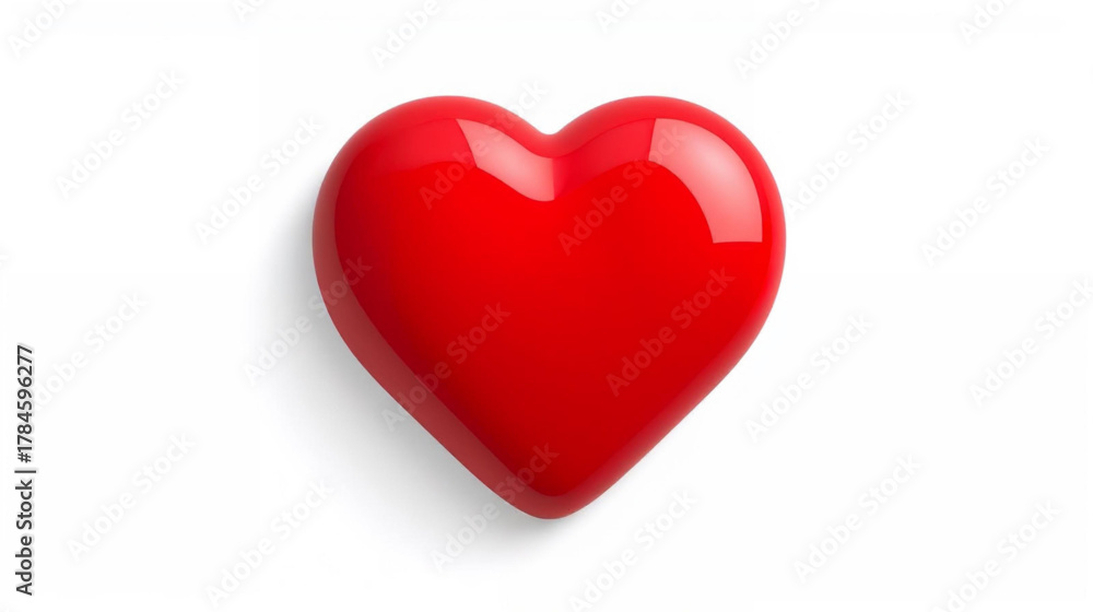 Fototapeta premium Red Heart: A vibrant, glossy red heart casts a soft shadow, a powerful symbol of love, compassion, and affection.