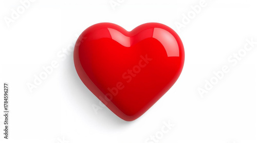 Red Heart: A vibrant, glossy red heart casts a soft shadow, a powerful symbol of love, compassion, and affection.