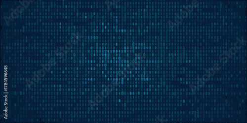 Abstract digital background with glowing blue binary code patterns on a dark navy blue backdrop
