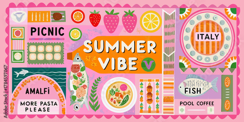 Vibrant summer picnic vibe with italian food and amalfi coast inspired elements