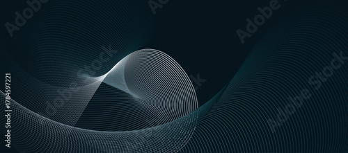 Flowing dots particles wave pattern halftone black gradient curve shape vector illustration ideal for technology, science and music.