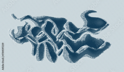 Abstract vector flow, dynamic halftone texture and stippled ink distortion vector background.