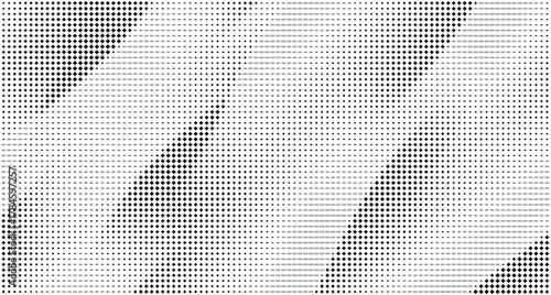 Halftone waveform curve, abstract black and white vector flow.