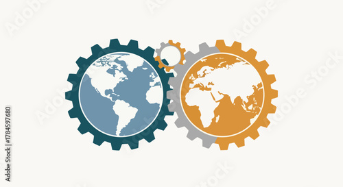 Global gears of progress and innovation, world in motion, teamwork concept.