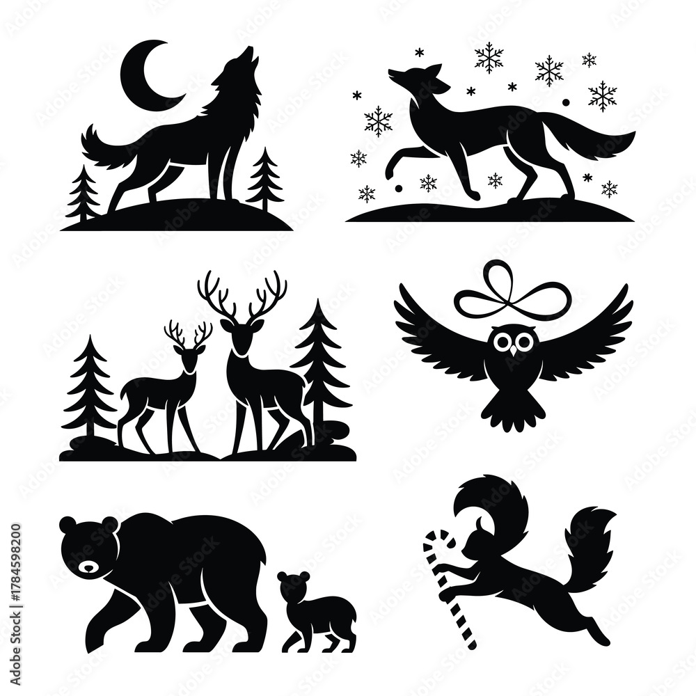 Obraz premium Christmas Wild Animal Silhouette Bundle