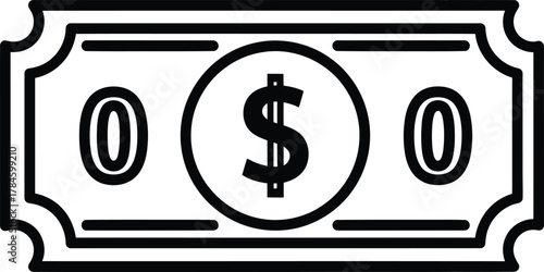 Vector illustration of a zero dollar bill currency outline concept eps silhouette