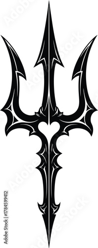 Black trident tattoo design vector illustration poseidon neptune spear eps silhouette