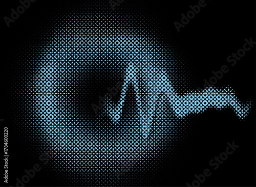 Sound emerging from stillness, quantum vibration field, vector illustration.