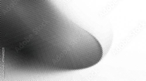 Halftone waveform curve, abstract black and white vector flow.