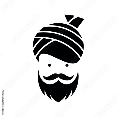 Black turban man with mustache and beard face