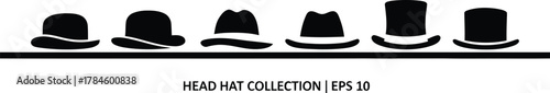Assorted black hat vector illustration headwear fashion icon design eps silhouette