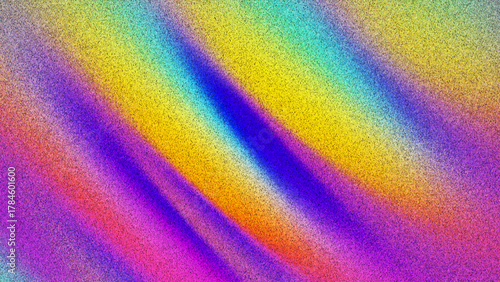 Iridescent rainbow gradient background with grainy effect created from thousands of individual dots. Vibrant prismatic rainbow texture with shimmering multicolor flow of light perfect for trendy art