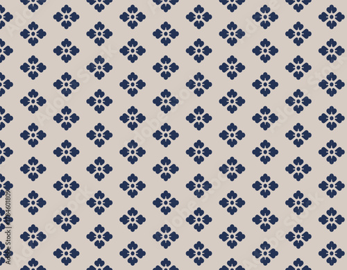 ファブリック素材　おしゃれな和柄背景　伝統模様　花菱　紺