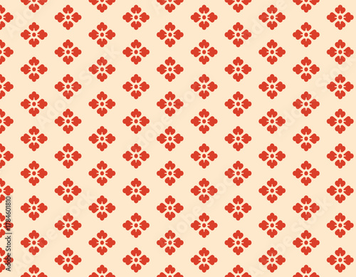 ファブリック素材　おしゃれな和柄背景　伝統模様　花菱　赤