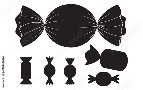 Vintage Wrapped Candy Silhouette Vector Pack, Retro Sweet Treat Clip art, Black Candy Wrapper Icons.