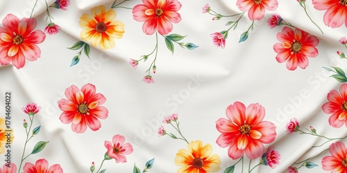 Delicate watercolor floral pattern on soft fabric background, surface, petal