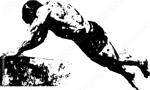 Pushup exercise in black and white vector illustration. Simple and flat design showcasing bodyweight training concept.