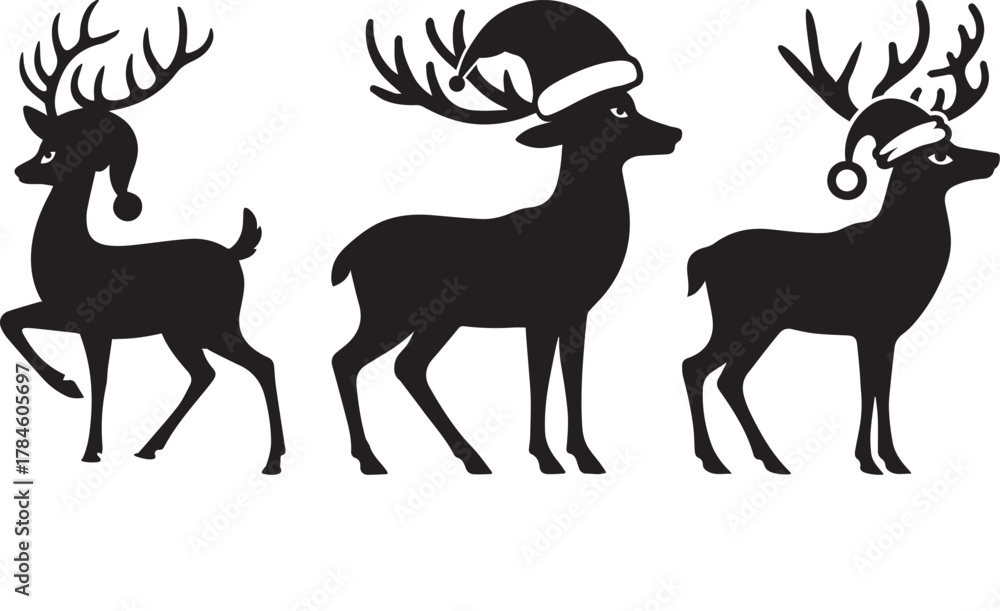 Fototapeta premium Christmas Reindeer Silhouette Set. Christmas Vector collection.