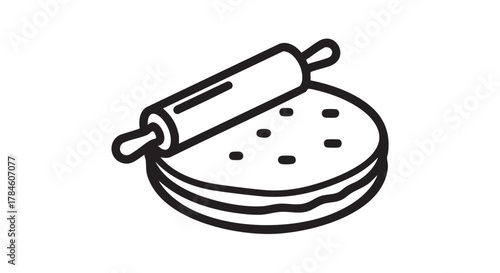 flatbread with rolling pin outline icon vector
