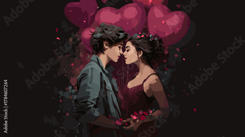 young woman and man with a heart - valentine day vector illustration