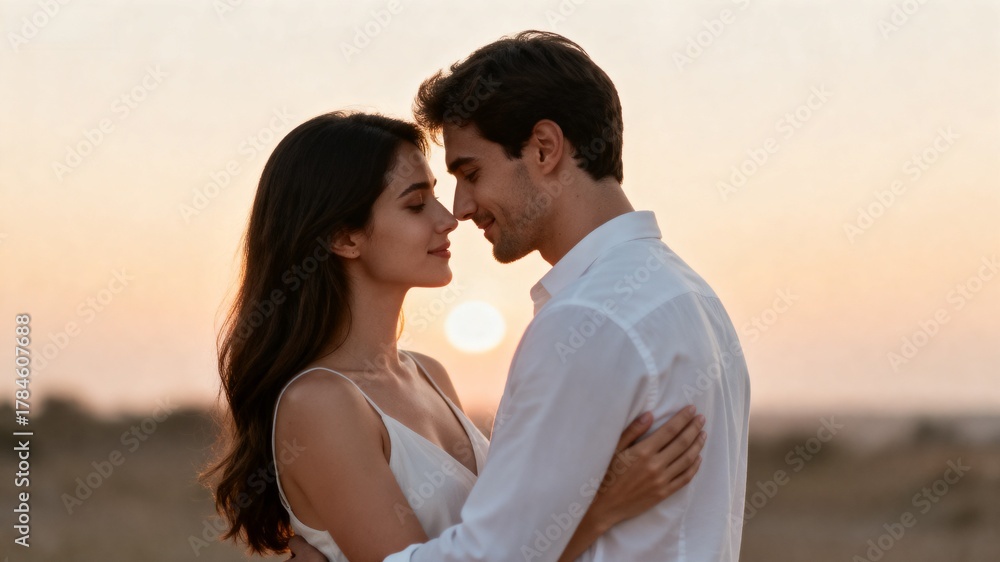 Obraz premium Couple in sunset embrace