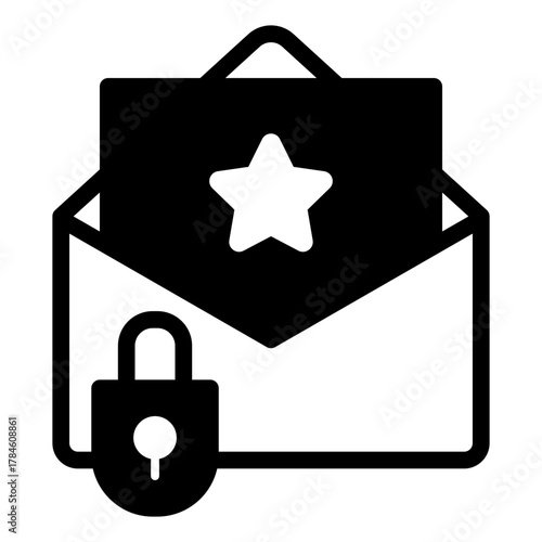 Mail envelope with person letter and lock solid icon, osint analytics concept. Vector graphics. Letter from star, privacy sign on white background, style icon mobile or web de