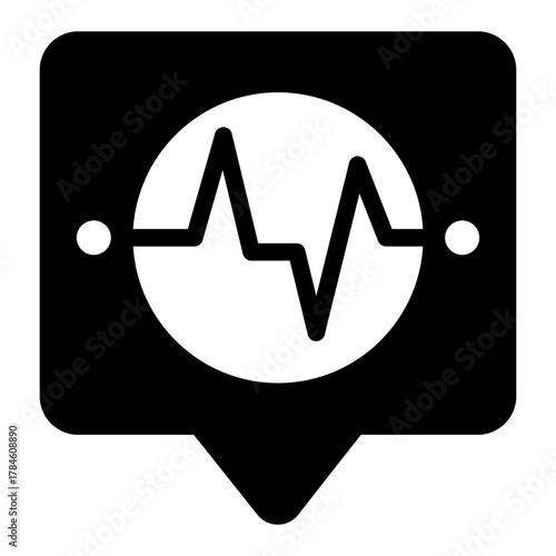 Dialog popup bubble with pulsation wave in circle solid icon, osint analytics concept. Vector graphics. Data sensitivity sign on white background, style icon mobile or web design.