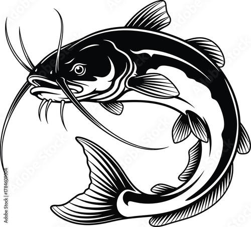 Black and white catfish illustration fishing vector art design idea eps silhouette