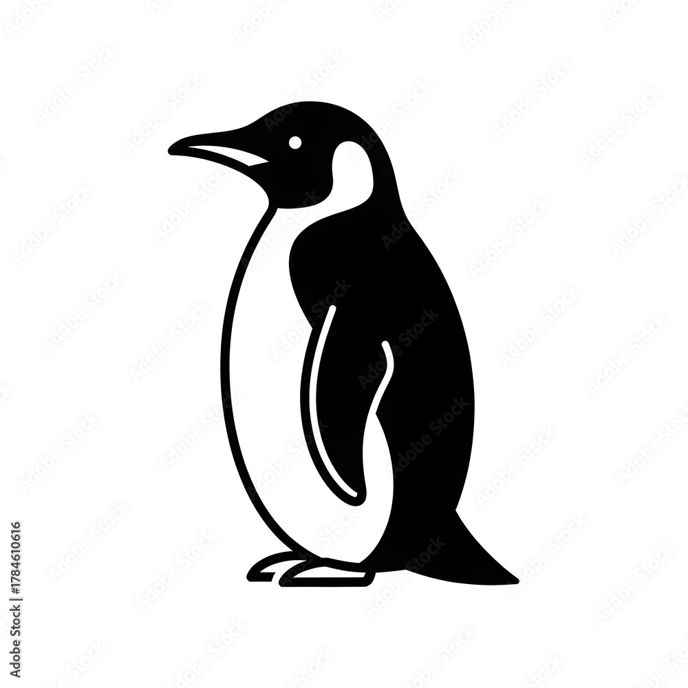 Obraz premium Minimal Penguin Silhouette Vector — Simple Black and White Penguin Design Illustration