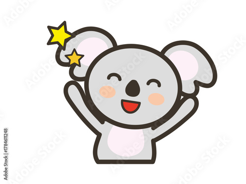 バンザイして大喜びのかわいいコアラの上半身イラスト