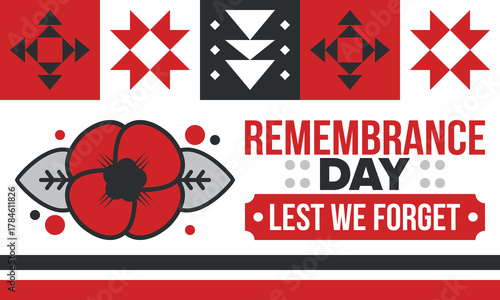 Remembrance Day. Lest we Forget. Remembrance poppy. Poppy day. Memorial day observed in Commonwealth member states to honour armed forces members who have died in the line of duty. Red poppy. Vector