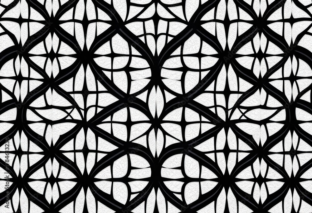 Naklejka premium Elegant, repeating geometric black and white pattern with subtle texture, digital, retro